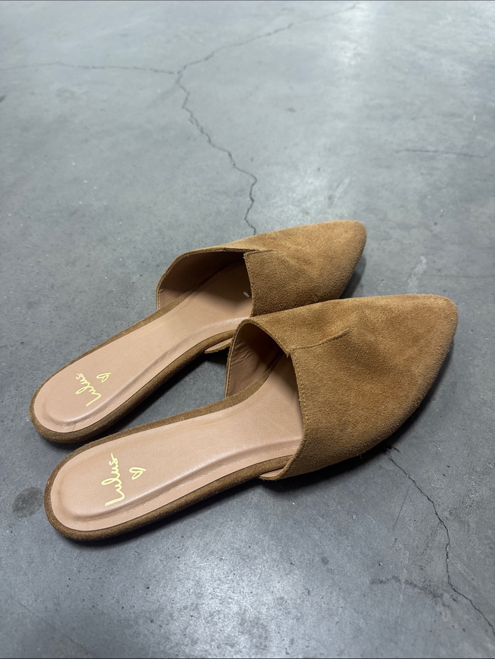 Lulu’s Suede Tan Slides, 10 - Picture 1 of 4